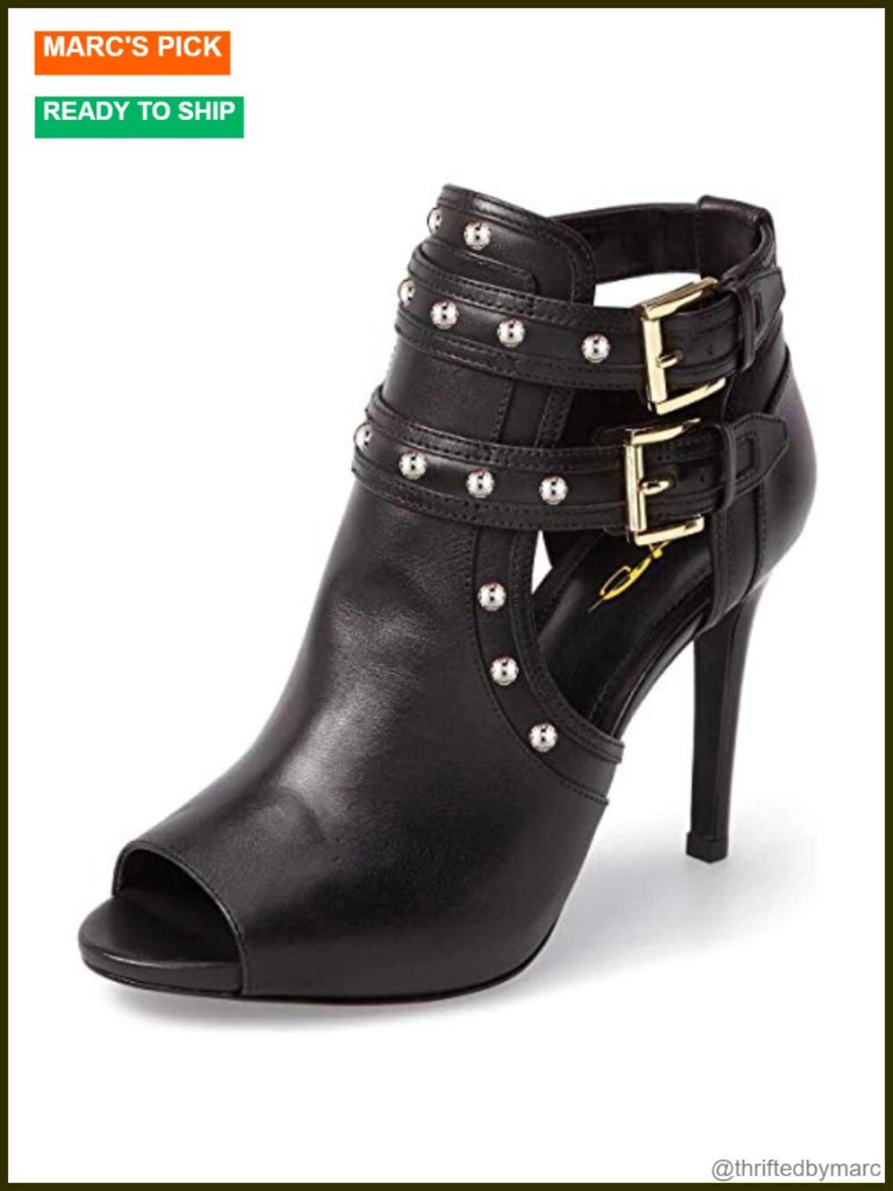 Studded Peep Toe Ankle Bootie High Heels Pumps Buckled Straps Cutout Party Heels